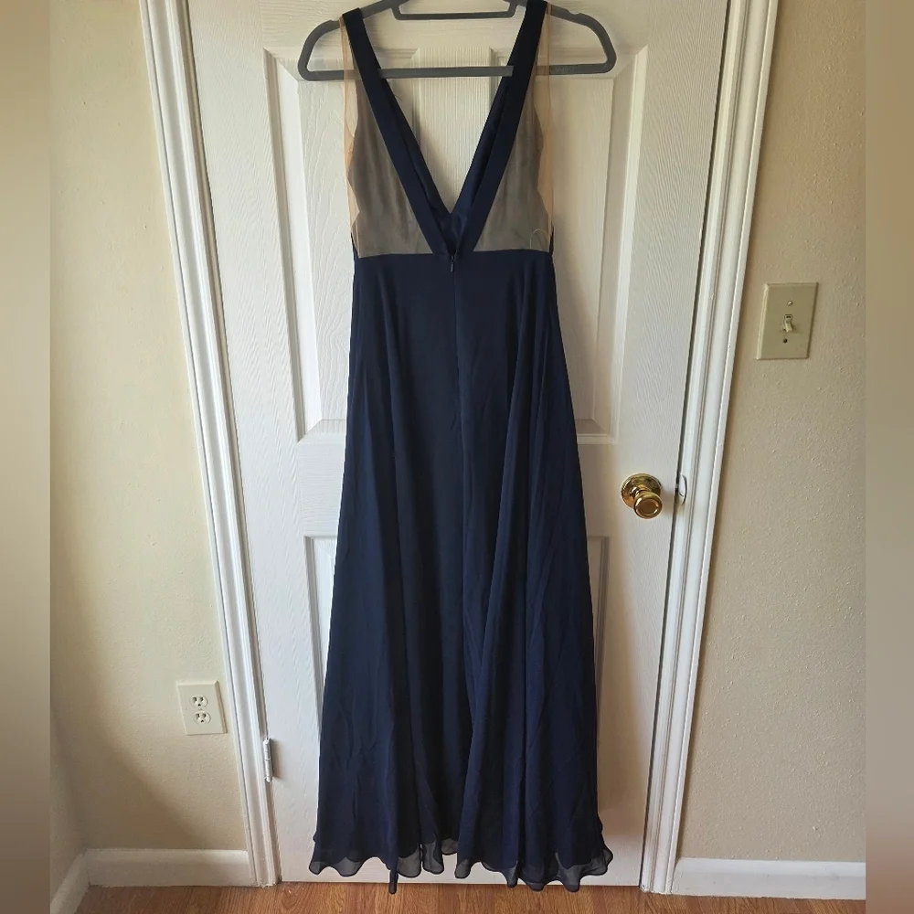 Jenny Yoo Navy V-Neck Chiffon Maxi Dress